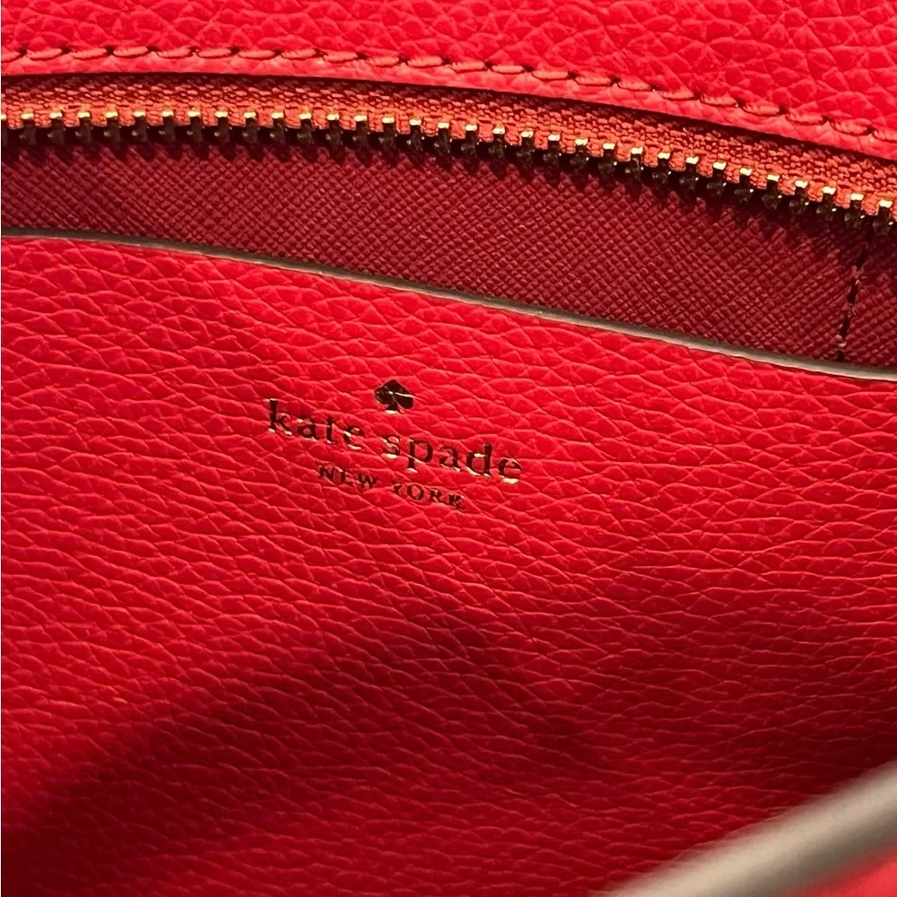 Kate Spade Eva Small Satchel Crossbody Bag‎ + Wallet Red Pebbled Leather Gold